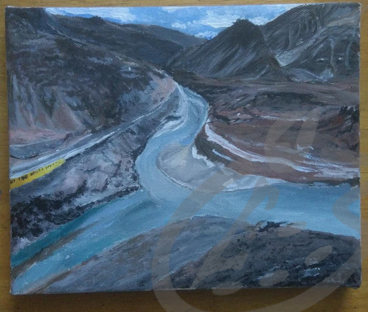 mountain valley Acrylic painting by Abithi